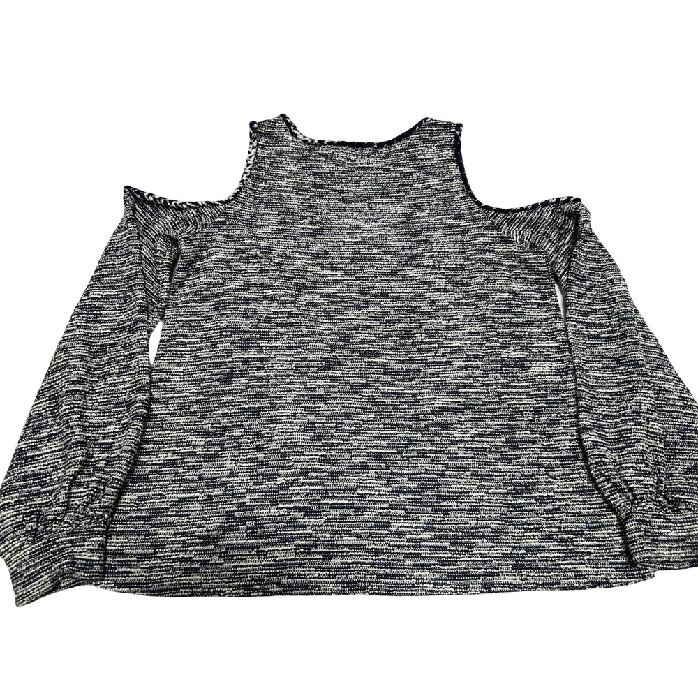 Cold Shoulder Relaxed Knit Sweater Navy Blue/White Sz XS Loft - Picture 5 of 5